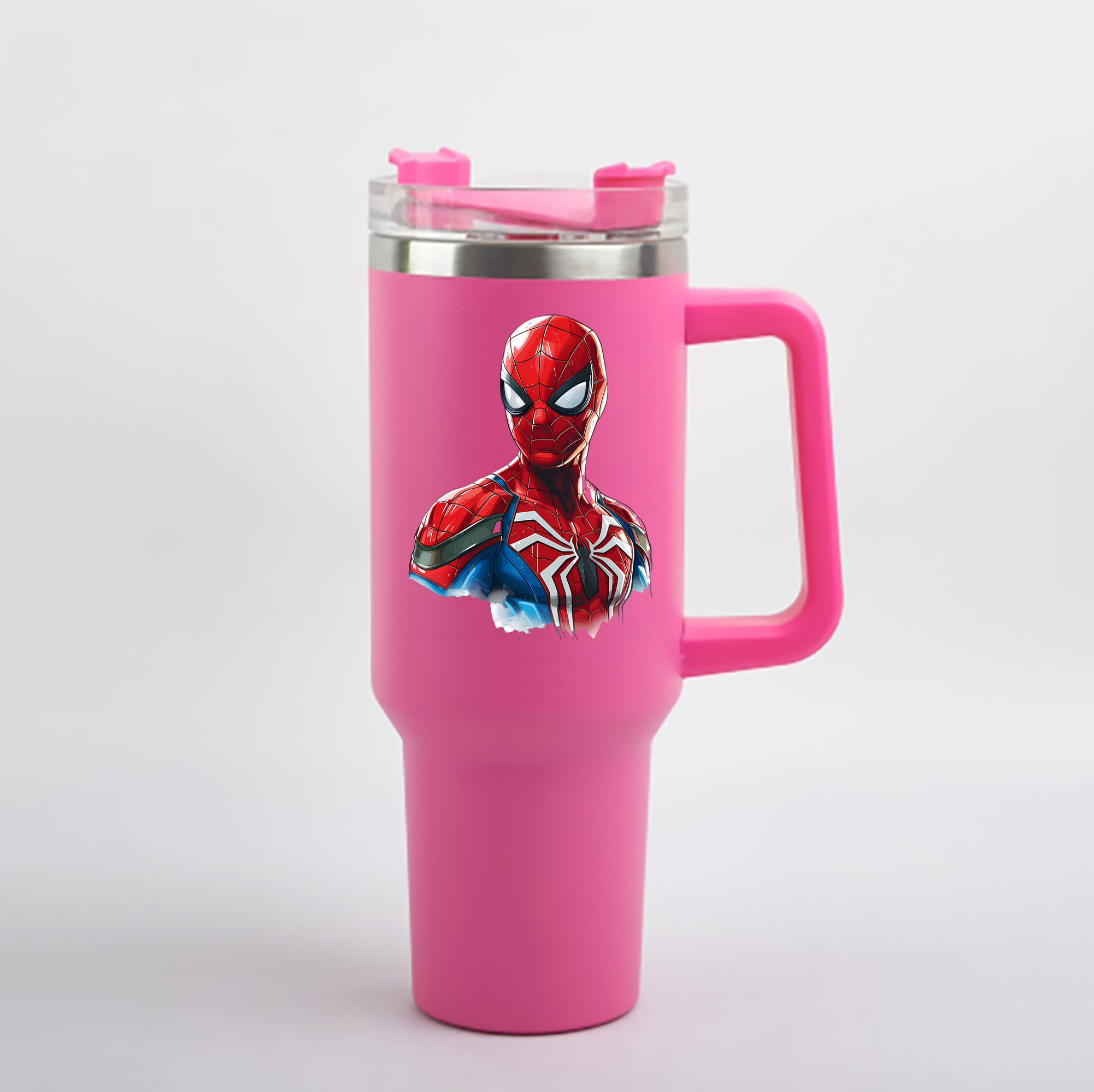 （画像用） Spider Man スパイダーマン 1200mL車用タンブラー - クリスタルステッカー（プラスチックストロー付き）
